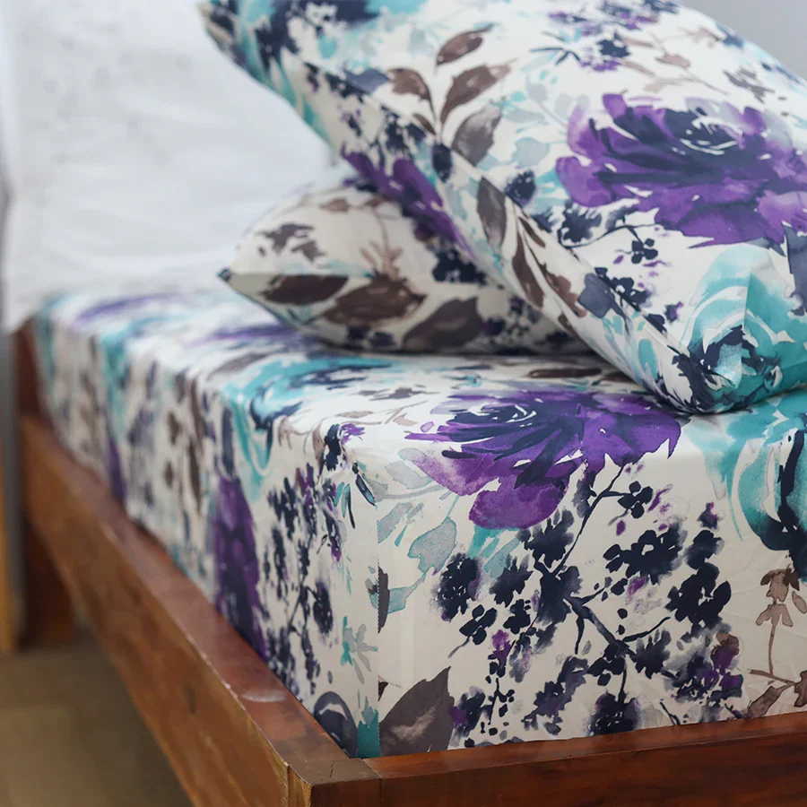 Fitted Set - 300TC Peonies, Wisteria Purple - Image 3