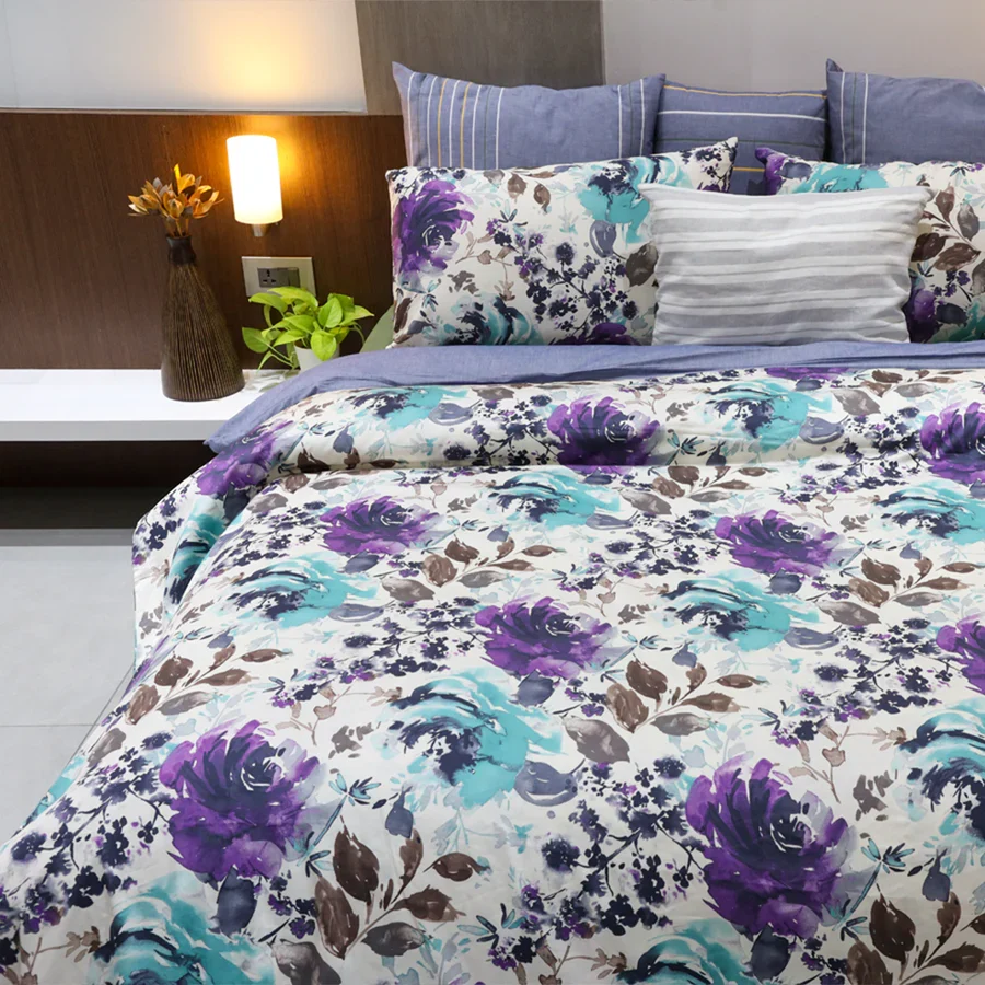 Fitted Bedding Set - 300TC Peonies - Wisteria Purple Complete Set
