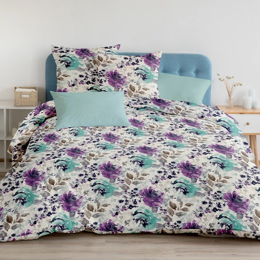 Fitted Bedding Set - 300TC Peonies - Wisteria Purple Complete Set - Image 3