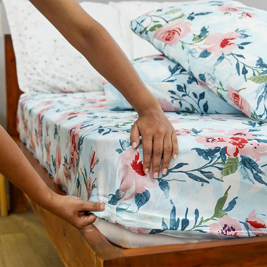 Fitted Bedding Set - 300TC Soft Camellias Complete Set - Image 5