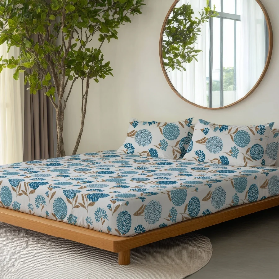 Bedsheet Set - Dahlia Range Light Blue - Image 3